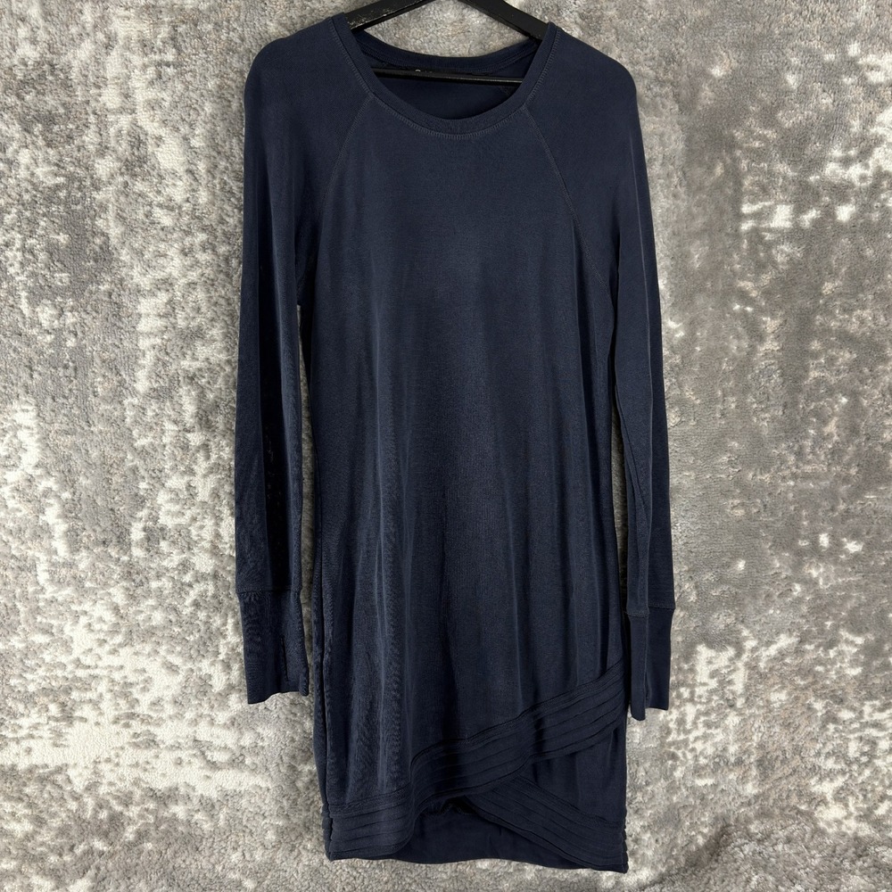 Athleta Size M Raglan Asymmetric Hem Tunic Dress Navy Blue Women Long Sleeve